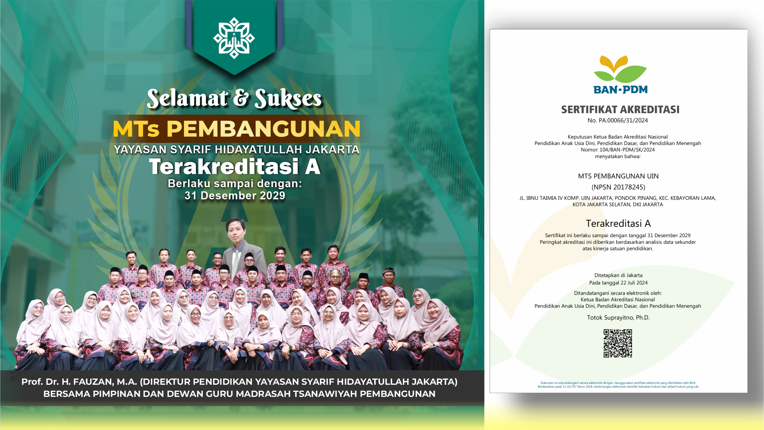 Madrasah Tsanawiyah Pembangunan Terakreditasi A Hingga Tahun 2029